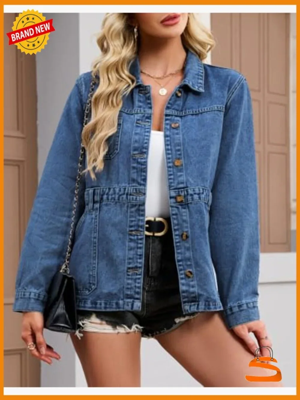 Oversized Denim Jacket Button Down Boyfriend Shacket with Pockets - Picture 3 of 7
